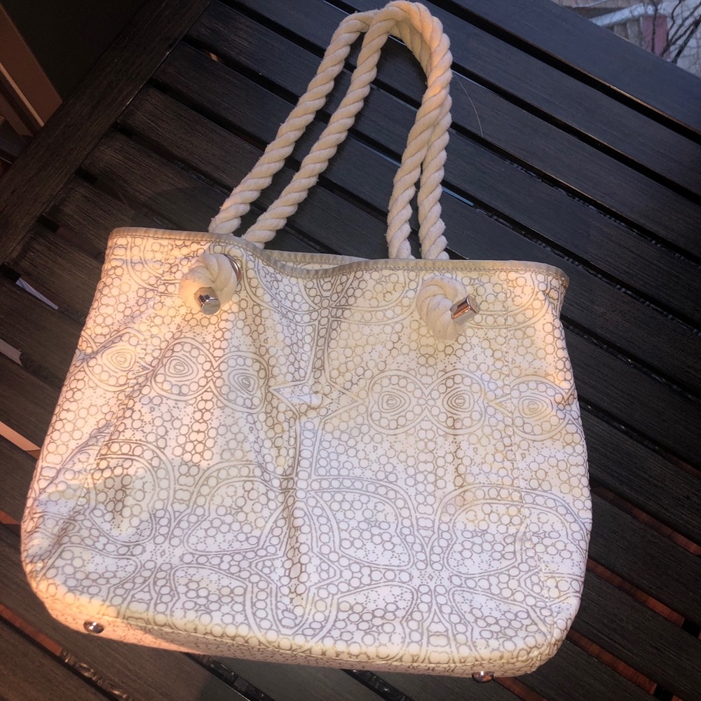 Donna Dixon White and Gold Tote